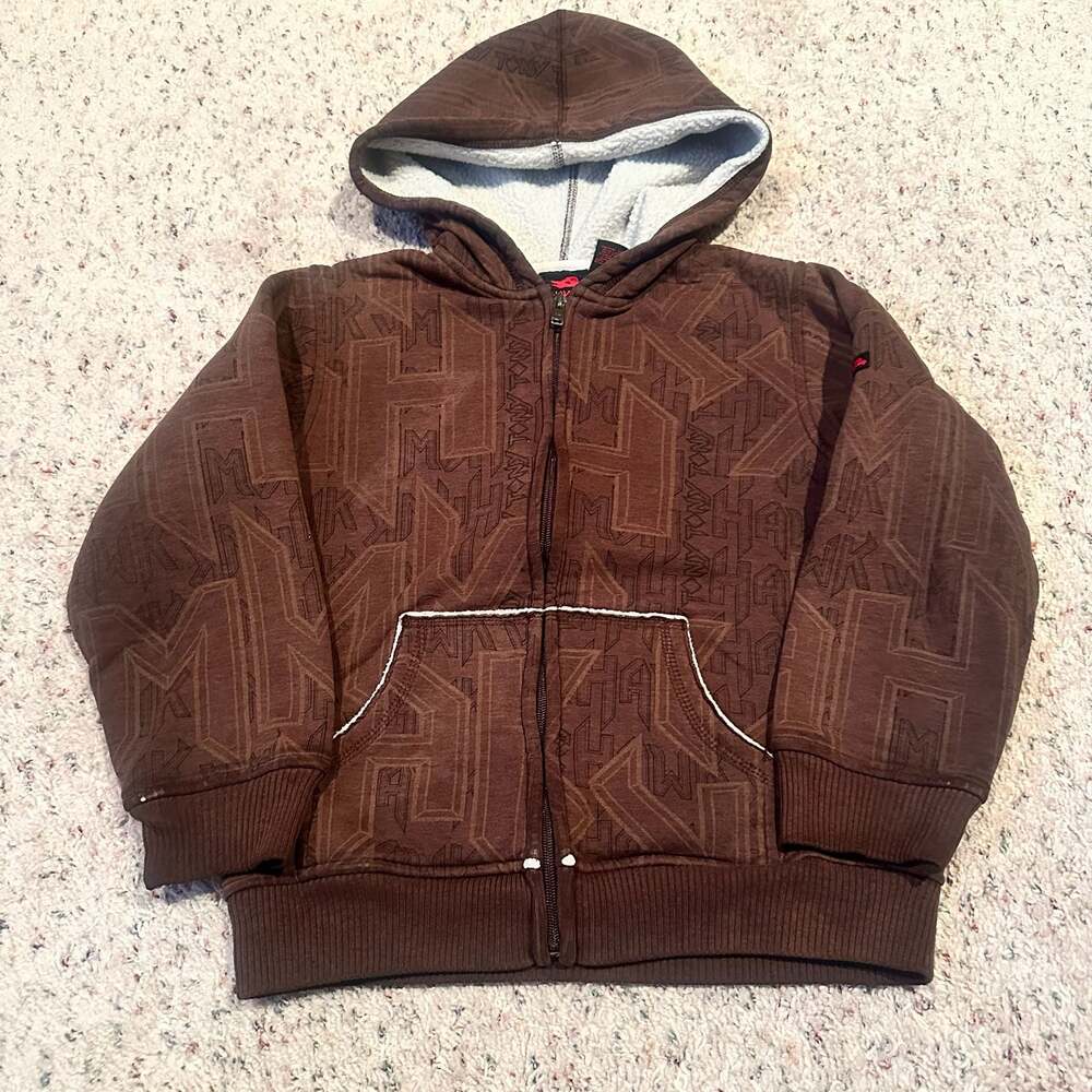 Tony Hawk Boys Brown All Over Print Full Zip Sherpa Lined Hoodie